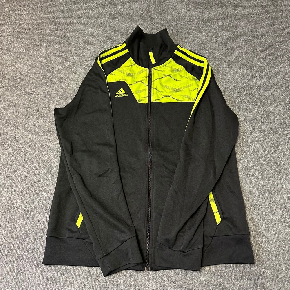 Adidas Track Jacket Womens Size XL Black Neon Yellow Climalite Full Zip Athletic